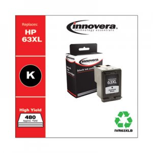 Innovera Remanufactured Black High-Yield Ink, Replacement for HP 63XL (F6U64AN), 480 Page-Yield IVR63XLB