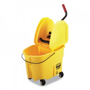 Rubbermaid Commercial WaveBrake 2.0 Bucket/Wringer Combos, Down-Press, 35 qt, Plastic, Yellow RCPFG757788YEL FG757788YEL