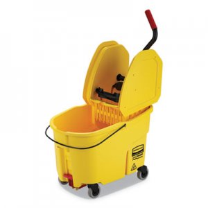 Rubbermaid Commercial WaveBrake 2.0 Bucket/Wringer Combos, Down-Press, 44 qt, Plastic, Yellow RCPFG757688YEL FG757688YEL