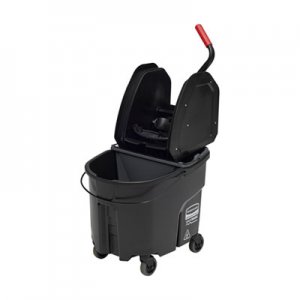 Rubbermaid Commercial WaveBrake 2.0 Bucket/Wringer Combos, Down-Press, 35 qt, Plastic, Black RCPFG1863898 1863898