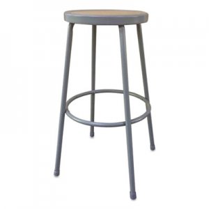 Alera Industrial Metal Shop Stool, 30.24" Seat Height, Supports up to 300 lbs, Brown Seat/Gray Back, Gray Base