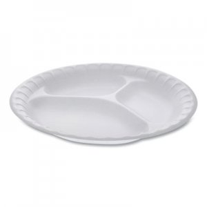 Pactiv Unlaminated Foam Dinnerware, 3-Compartment Plate, 9" Diameter, White, 500/Carton PCT0TH10011 0TH100110000