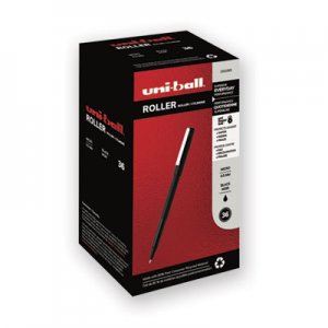 Uni-Ball Stick Roller Ball Pen, Micro 0.5mm, Black Ink, Black Matte Barrel, 36/Pack UBC1921065 1921065