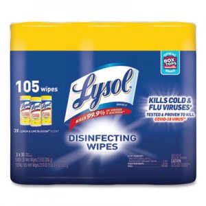 LYSOL Brand Disinfecting Wipes, 7 x 7.25, Lemon and Lime Blossom, 35 Wipes/Canister, 3 Canisters/Pack RAC82159PK 19200