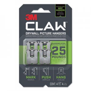 3M Claw Drywall Picture Hanger, Holds 25 lbs, 4 Hooks and 4 Spot Markers, Stainless Steel MMM3PH25M4ES 3PH25M-4ES