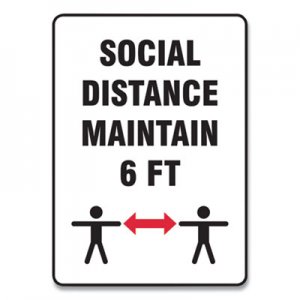 Accuform Social Distance Signs, Wall, 10 x 14, "Social Distance Maintain 6 ft", 2 Humans/Arrows, White, 10/Pack GN1MGNF549VPESP