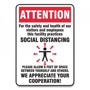 Accuform Social Distance Signs, Wall, 10 x 14, Visitors and Employees Distancing, Humans/Arrows, Red/White, 10/Pack GN1MGNG906VPESP MGNG906VPESP
