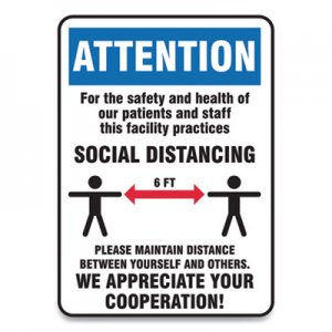 Accuform Social Distance Signs, Wall, 10 x 14, Patients and Staff Social Distancing, Humans/Arrows, Blue/White, 10/Pack GN1MGNG907VPESP