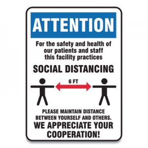 Accuform Social Distance Signs, Wall, 7 x 10, Patients and Staff Social Distancing, Humans/Arrows, Blue/White, 10/Pack GN1MGNG903VPESP