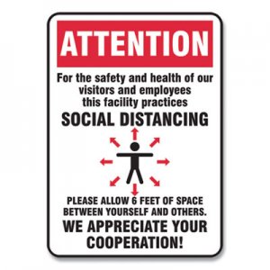 Accuform Social Distance Signs, Wall, 7 x 10, Visitors and Employees Distancing, Humans/Arrows, Red/White, 10/Pack GN1MGNG902VPESP MGNG902VPESP