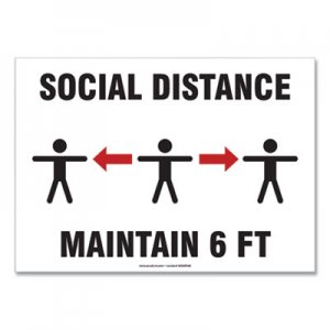 Accuform Social Distance Signs, Wall, 10 x 7, "Social Distance Maintain 6 ft", 3 Humans/Arrows, White, 10/Pack GN1MGNF544VPESP