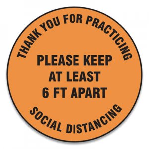 Accuform Slip-Gard Floor Signs, 17" Circle,"Thank You For Practicing Social Distancing Please Keep At Least 6 ft Apart