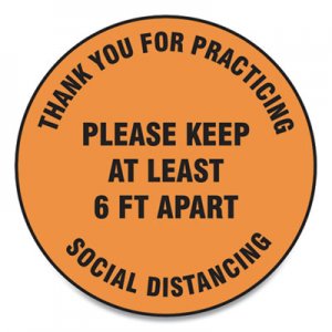 Accuform Slip-Gard Floor Signs, 12" Circle,"Thank You For Practicing Social Distancing Please Keep At Least 6 ft Apart
