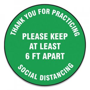 Accuform Slip-Gard Floor Signs, 17" Circle, "Thank You For Practicing Social Distancing Please Keep At Least 6 ft Apart