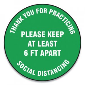 Accuform Slip-Gard Floor Signs, 12" Circle, "Thank You For Practicing Social Distancing Please Keep At Least 6 ft Apart