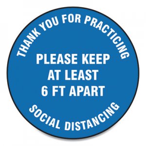 Accuform Slip-Gard Floor Signs, 17" Circle, "Thank You For Practicing Social Distancing Please Keep At Least 6 ft Apart