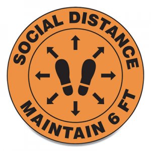 Accuform Slip-Gard Social Distance Floor Signs, 17" Circle, "Social Distance Maintain 6 ft", Footprint, Orange, 25/Pack GN1MFS386ESP MFS386ESP