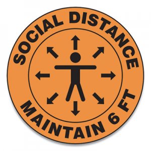 Accuform Slip-Gard Social Distance Floor Signs, 17" Circle, "Social Distance Maintain 6 ft", Human/Arrows, Orange, 25/Pack GN1MFS382ESP