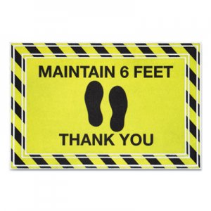 Apache Mills Message Floor Mats, 24 x 36, Black/Yellow, "Maintain 6 Feet Thank You" APH3984528782X3 3984528782X3