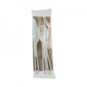 World Centric TPLA Compostable Cutlery, Knife/Fork/Spoon/Napkin, 6", White, 250/Carton WORASPSTN ASPSTN