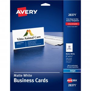 Avery 2" x 3.5" Business Cards, Sure Feed(TM) Technology, Inkjet, 100 Cards 28371 AVE28371