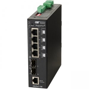 Omnitron Systems RuggedNet 10GPoE+/Mi PoE+, 2xSFP/SFP+, + 4xRJ-45, 2xDC Powered Industrial Temp 9582-0-24-2Z