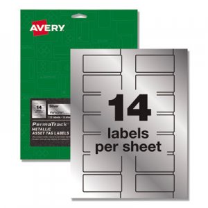 Avery PermaTrack Metallic Asset Tag Labels, Laser Printers, 1.25 x 2.75, Silver, 14/Sheet, 8 Sheets/Pack AVE61528