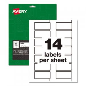 Avery PermaTrack Durable White Asset Tag Labels, Laser Printers, 1.25 x 2.75, White, 14/Sheet, 8 Sheets/Pack