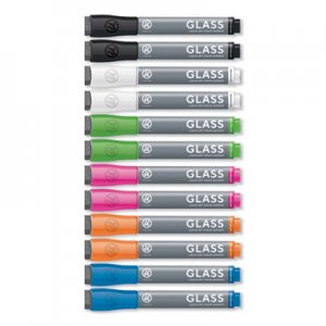 U Brands Bullet Tip Low-Odor Liquid Glass Markers with Erasers, Assorted Colors, 12/Pack UBR2913U0012 2913U00-12