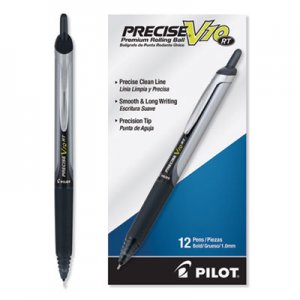 Pilot Precise V10RT Retractable Roller Ball Pen, Bold 1 mm, Black Ink/Barrel, Dozen PIL13450 13450