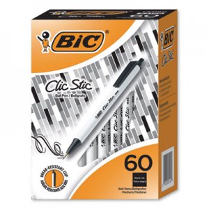 BIC Clic Stic Retractable Ballpoint Pen, Medium 1.2 mm, Black Ink, White Barrel, 60/Pack BICCSM60BK CSM60BK