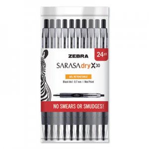 Zebra Sarasa Dry Gel X30 Retractable Pen, Medium 0.7 mm, Black Ink, Black Barrel ZEB47024 47024