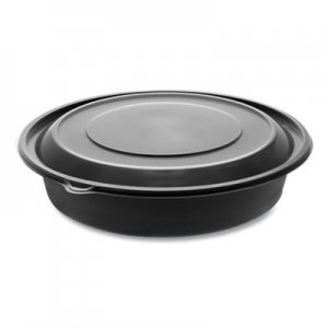 Pactiv EarthChoice MealMaster Bowls with Lids, 48 oz, 10.13" Diameter x 2.13"h, 1-Compartment, Black/Clear, 150