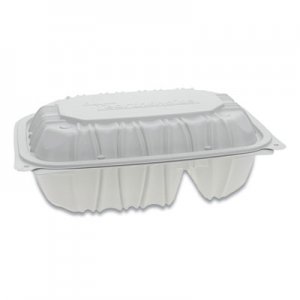 Pactiv Vented Microwavable Hinged-Lid Takeout Container, 2-Compartment, 9 x 6 x 3.1, White, 170/Carton PCTYCNW02052 YCNW02052
