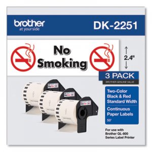 Brother Continuous Paper Label Tape, 2.44" x 100ft, White, 3 Rolls/Pack BRTDK22513PK DK22513PK