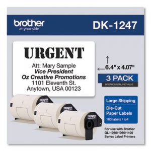 Brother Die-Cut Shipping Labels, 4.07 x 6.4, White, 180/Roll, 3 Rolls/Pack BRTDK12473PK DK12473PK