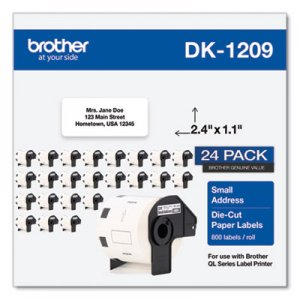 Brother Die-Cut Address Labels, 1.1 x 2.4, White, 800/Roll, 24 Rolls/Pack BRTDK120924PK DK120924PK