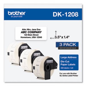 Brother Die-Cut Address Labels, 1.4 x 3.5, White, 400/Roll, 3 Rolls/Pack BRTDK12083PK DK12083PK