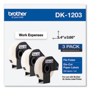 Brother Die-Cut File Folder Labels, 0.66 x 3.4, White, 300/Roll, 3 Rolls/Pack BRTDK12033PK DK12033PK