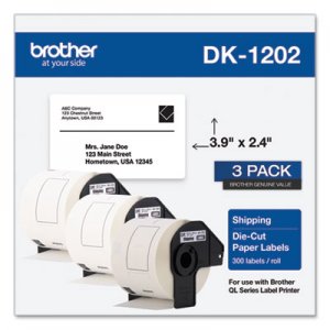 Brother Die-Cut Shipping Labels, 2.4 x 3.9, White, 300/Roll, 3 Rolls/Pack BRTDK12023PK DK12023PK