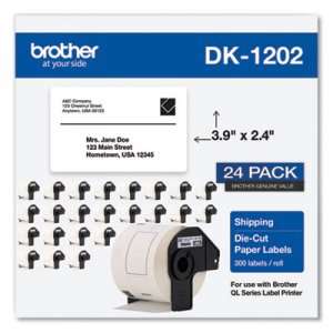 Brother Die-Cut Shipping Labels, 2.4 x 3.9, White, 300/Roll, 24 Rolls/Pack BRTDK120224PK DK120224PK