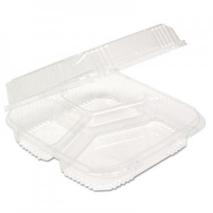 Pactiv ClearView SmartLock Food Containers, 3-Compartment, 5 oz/14 oz, 8.2 x 8.34 x 2,91, Clear