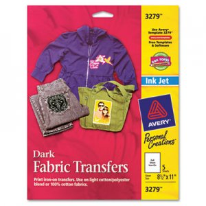 Avery Fabric Transfers, 8.5 x 11, White, 5/Pack AVE3279 03279
