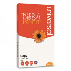 Universal Copy Paper, 92 Bright, 20 lb, 8.5 x 14, White, 500 Sheets/Ream UNV24200RM