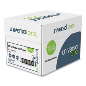 Universal 50% Recycled Copy Paper, 92 Bright, 20 lb, 8.5 x 11, White, 500 Sheets/Ream, 5 Reams/Carton