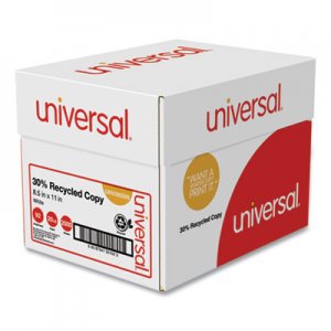 Universal 30% Recycled Copy Paper, 92 Bright, 20 lb, 8.5 x 11, White, 500 Sheets/Ream, 5 Reams/Carton