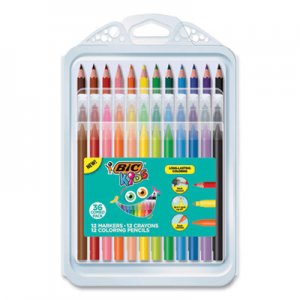 BIC Kids Coloring Combo Pack in Durable Case, 12 Each: Colored Pencils, Crayons, Markers BICBKXP36AST BKXP36AST