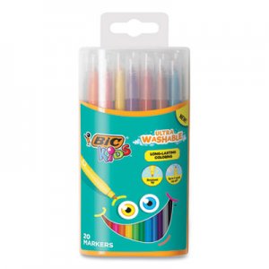 BIC Kids Ultra Washable Markers in Plastic Tube, Medium Bullet Tip, Assorted Colors, 20/Pack BICBKCMD20AST BKCMD20AST