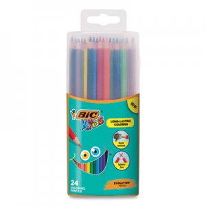 BIC Kids Coloring Pencils in Plastic Case, 0.7 mm, HB2 (#2), Assorted Lead, Assorted Barrel Colors, 24/Pack BICBKCPP24AST