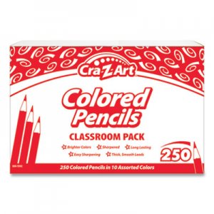 Cra-Z-Art Colored Pencils, 10 Assorted Lead/Barrel Colors, 250/Set CZA740011 740011